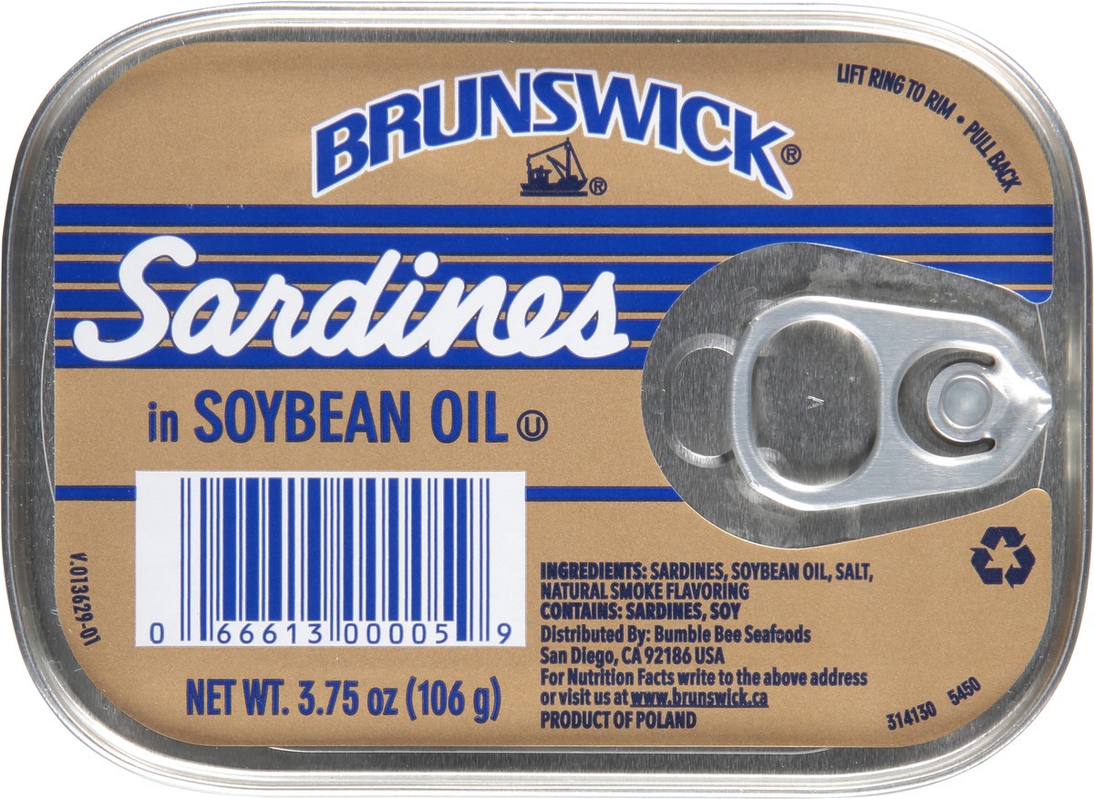 slide 6 of 9, BRUNSWICK SEAFOOD Sardines In Soybean Oil (Tin), 3.75 oz