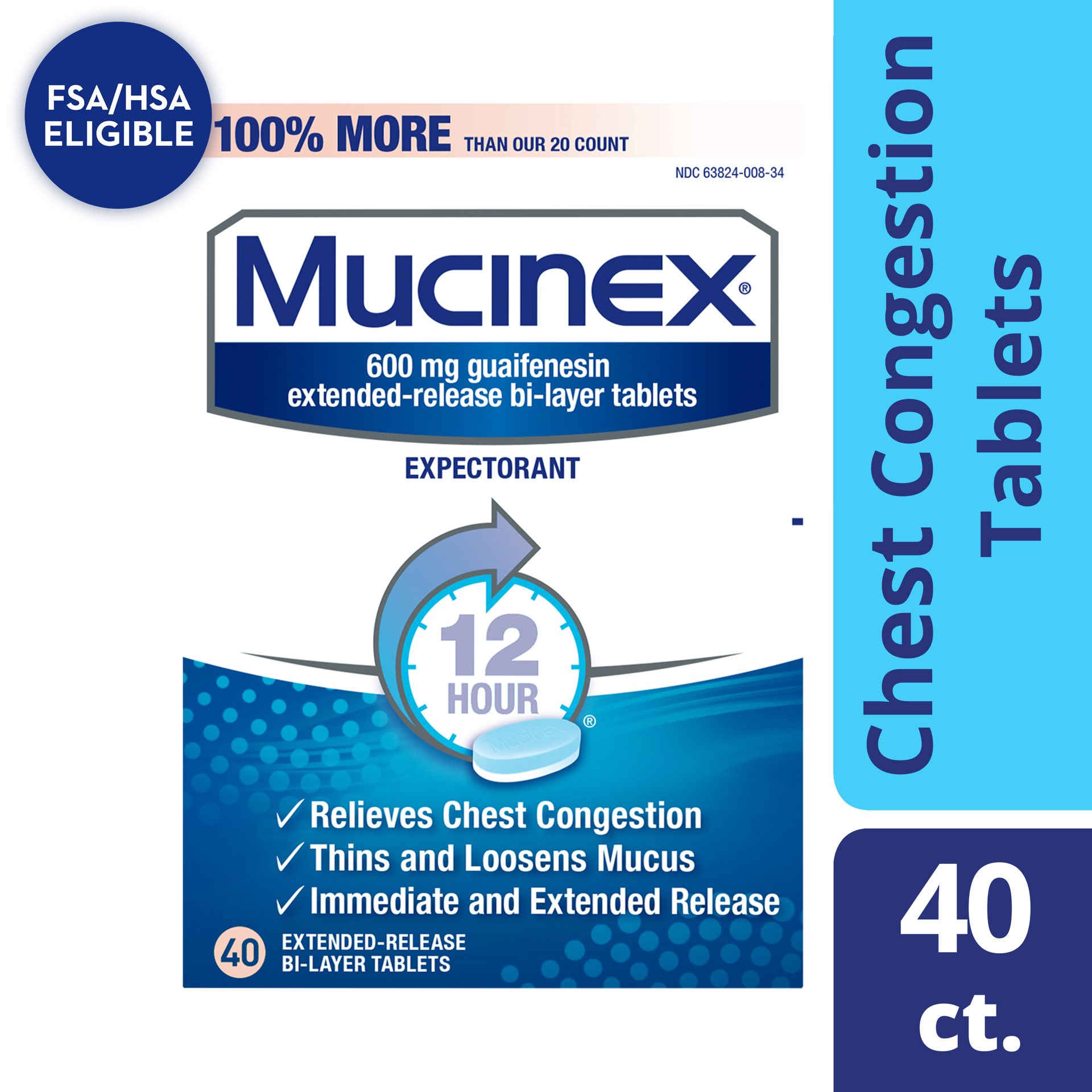 slide 1 of 2, Mucinex Chest Congestion Tablets, 40 ct