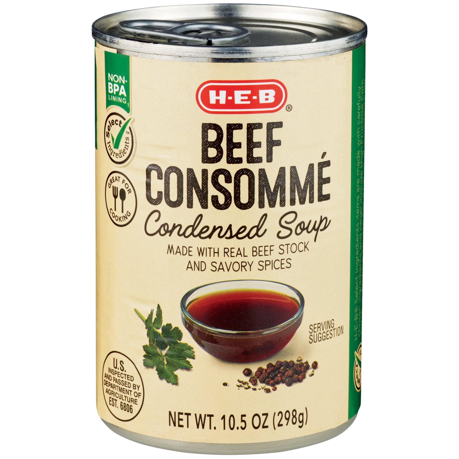 slide 1 of 1, H-E-B Select Ingredients Beef Consomme Condensed Soup, 10.5 oz