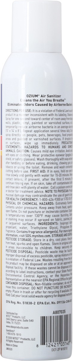 slide 2 of 9, Ozium Vanilla Air Sanitizer 8 oz, 8 oz