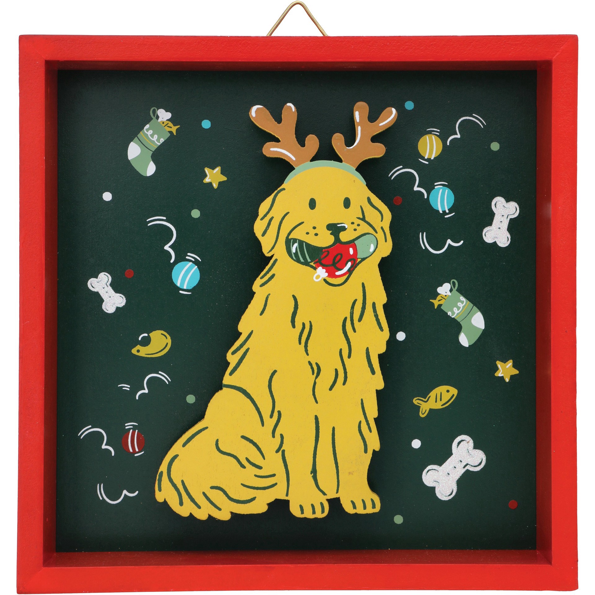 slide 1 of 1, Destination Holiday Puppy with Antlers Christmas Table Sign, 7.9 in x 7.9 in