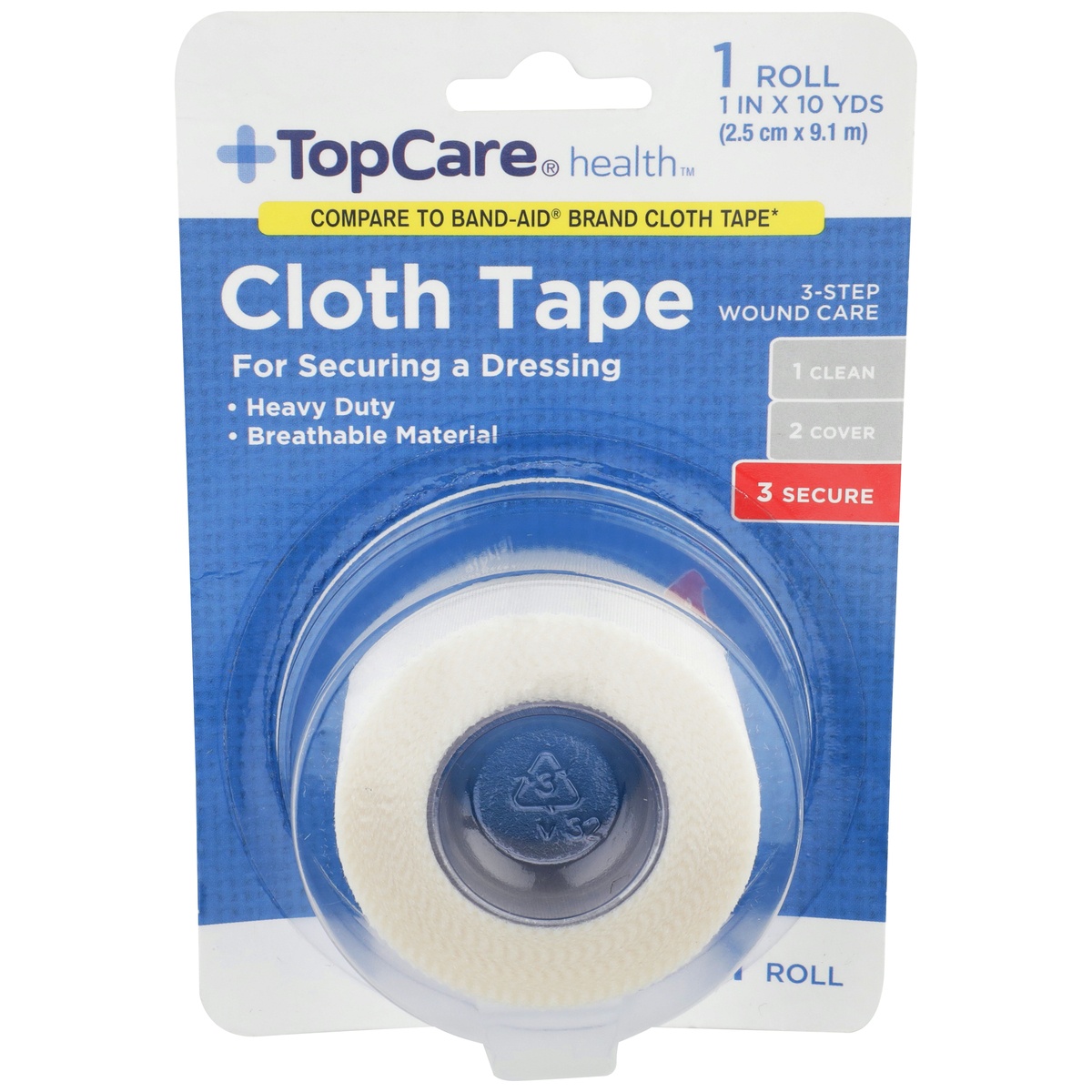 slide 1 of 1, TopCare Cloth Tape Low Fat, 1 in x 10 yd