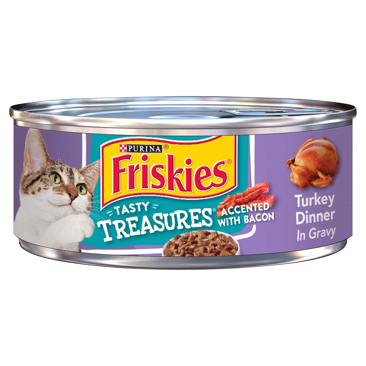 slide 1 of 7, Purina Friskies Cat Food Tasty Treasures, Turkey Dinner In Gravy, 5.5 oz