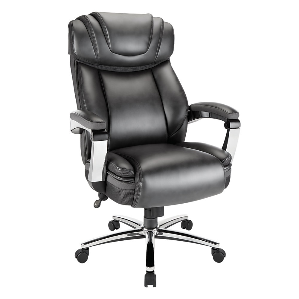 slide 1 of 6, Realspace Axton Leather High-Back Big & Tall Chair, Dark Gray/Chrome, 1 ct