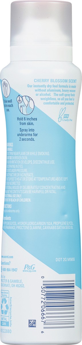 slide 5 of 9, Secret Dry Spray Aluminum Free Deodorant for Women, Cherry Blossom, 4.1 oz
