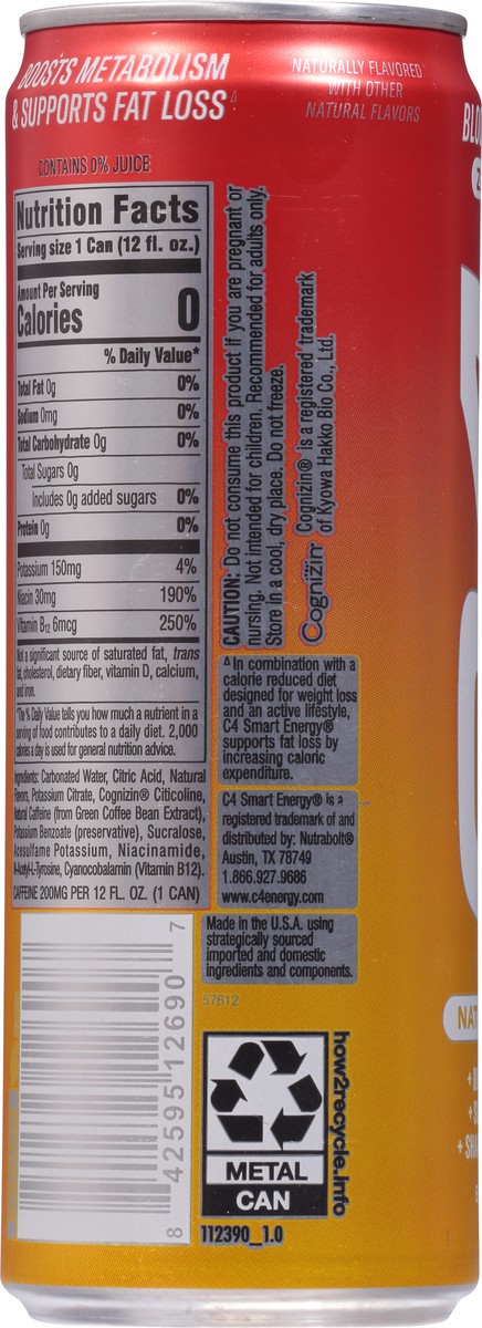 slide 4 of 9, C4 Energy, C4 Smart Energy, Carbonated, Blood Orange Yuzu, 12 oz