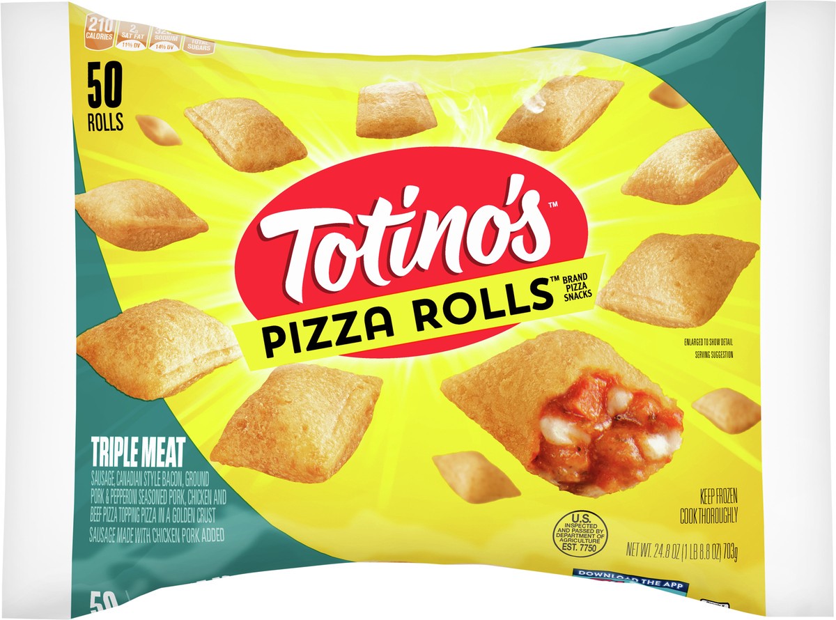 slide 6 of 9, Totino's Pizza Rolls, Triple Meat, Frozen Snacks, 24.8 oz, 50 ct, 50 ct