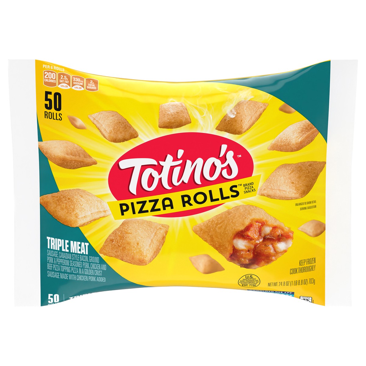 slide 1 of 9, Totino's Pizza Rolls, Triple Meat, Frozen Snacks, 24.8 oz, 50 ct, 50 ct
