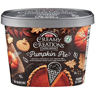 slide 1 of 1, H-E-B Select Ingredients Creamy Creations Pumpkin Pie Limited Edition Ice Cream, 1/2 gal