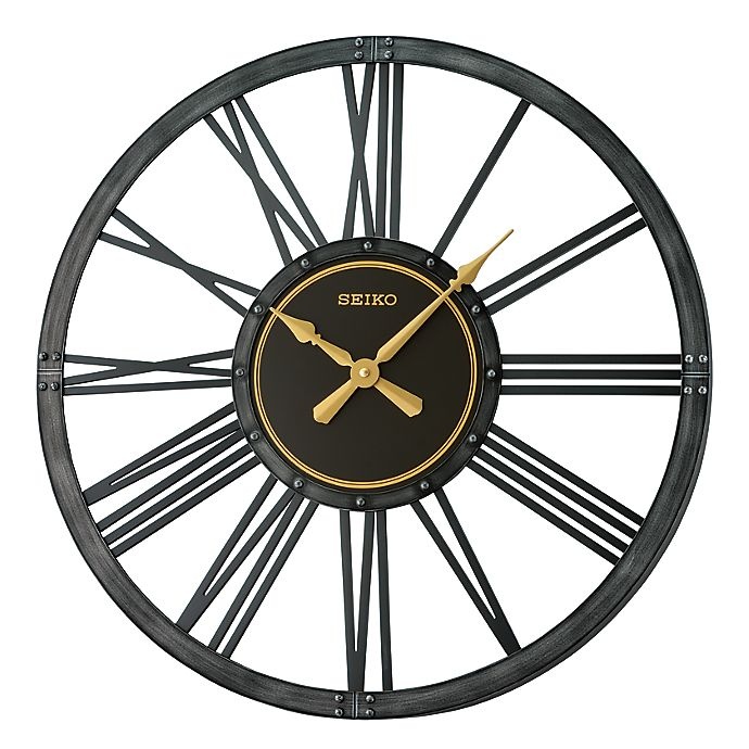 slide 1 of 1, Seiko Farmhouse Wall Clock - Black/Gold, 24 in