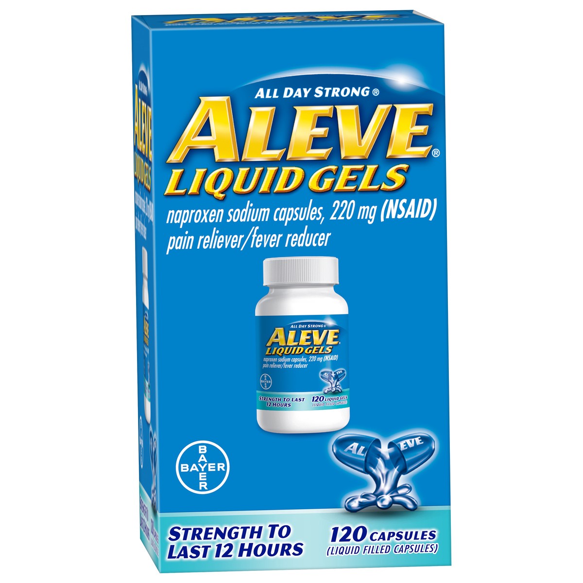 slide 6 of 10, Aleve All Day Strong Liquid Gels 220 mg Pain Reliever/Fever Reducer Capsules 120 ea, 120 ct