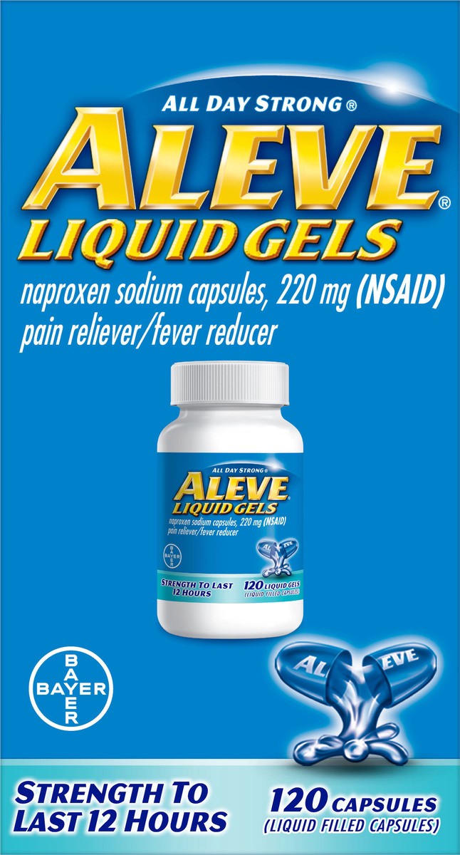 slide 8 of 10, Aleve All Day Strong Liquid Gels 220 mg Pain Reliever/Fever Reducer Capsules 120 ea, 120 ct