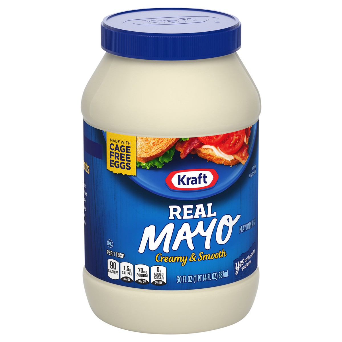 slide 2 of 4, Kraft Real Mayo Creamy & Smooth Mayonnaise | Classic Spreadable Condiment for Sandwiches | Salads and Dips, Made with Cage-Free Eggs | for a Keto and Low Carb Lifestyle | 30 fl oz Jar, 30 fl oz