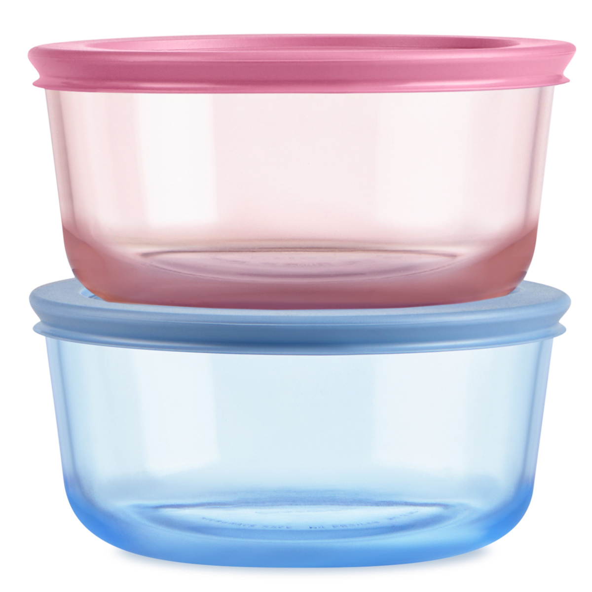 slide 1 of 1, Pyrex Pink & Blue Ss Tint 4c Rnd W Lid, 2 ct