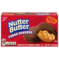 NUTTER BUTTER Fudge Covered Peanut Butter Sandwich Cookies, 7.9 oz
