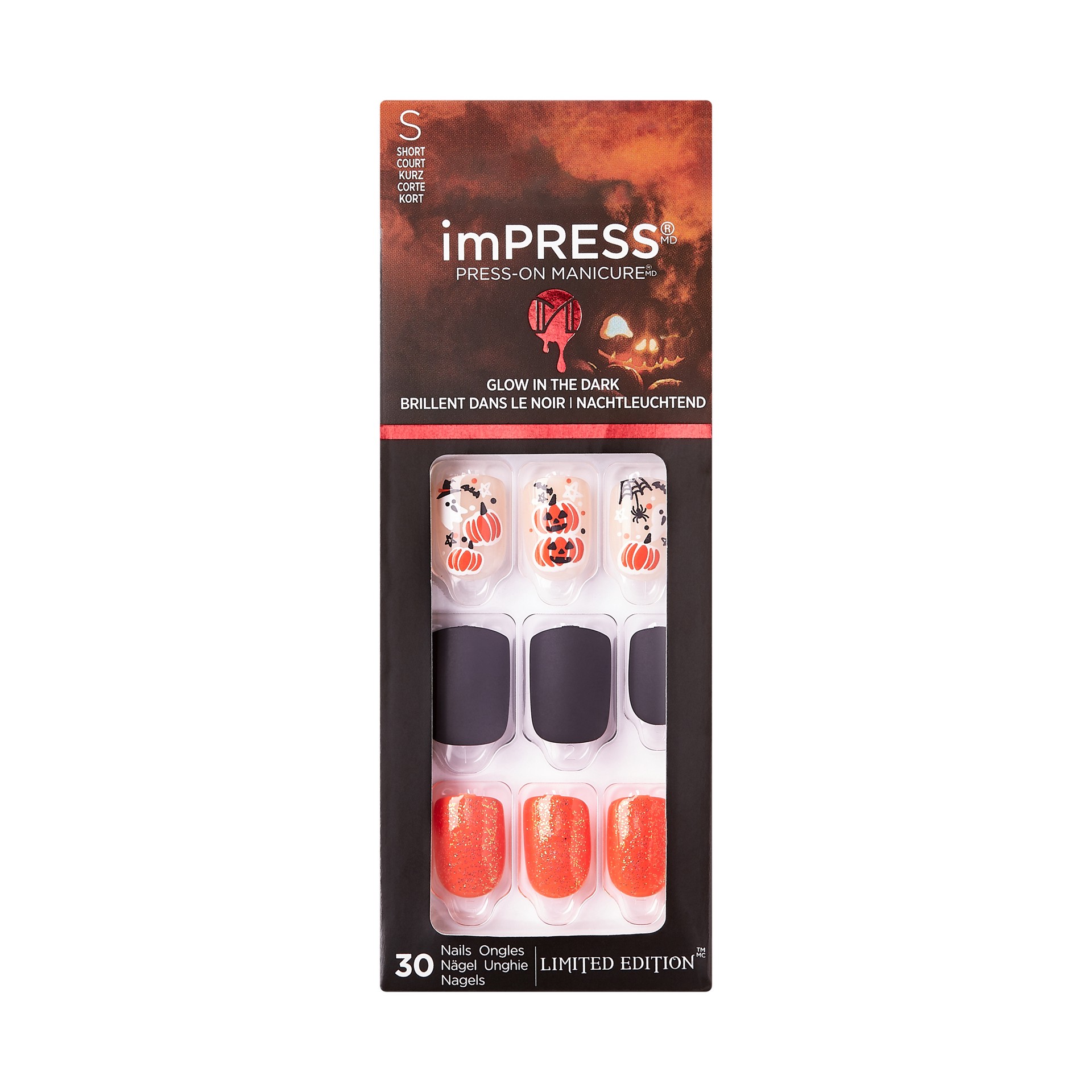 slide 1 of 5, imPRESS Halloween Press-on Nails, ‘Hey boo-tiful'', 30 Count, 1 ct