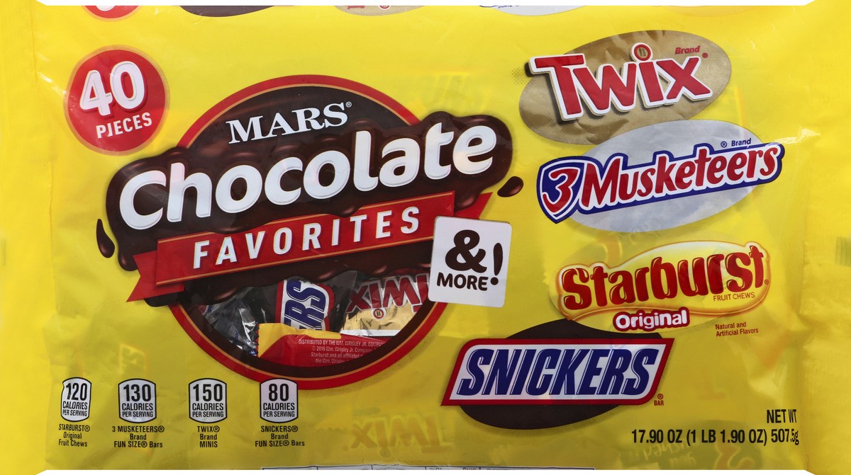 slide 8 of 8, Mixed SNICKERS, TWIX, 3 MUSKETEERS & STARBURST, Chocolate Candy Variety Mix Bag, 17.9 Oz, 40 Ct, 17.9 oz