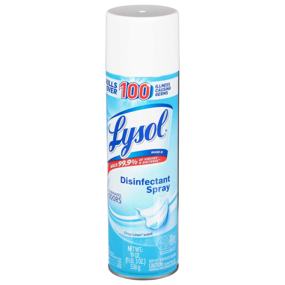 slide 9 of 9, Lysol Disinfectant Spray, Sanitizing and Antibacterial Spray, For Disinfecting and Deodorizing, Crisp Linen, 19 fl oz, 19 oz