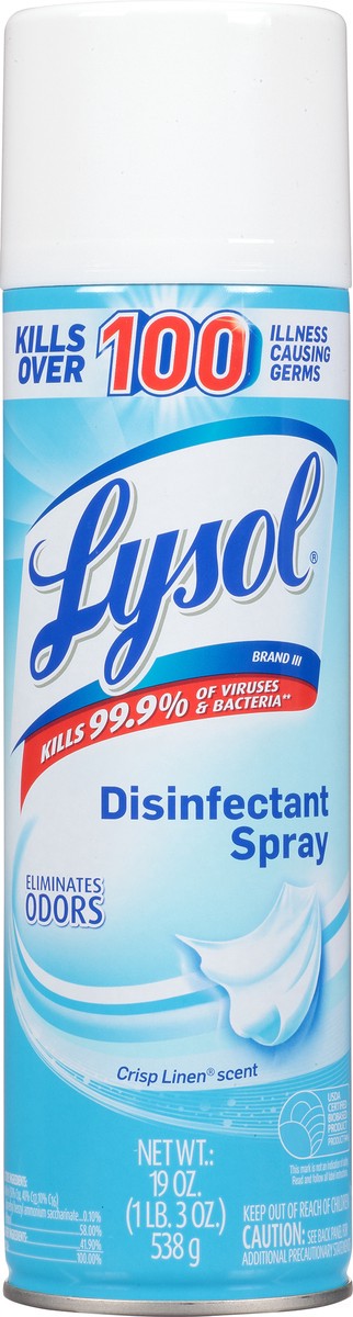 slide 8 of 9, Lysol Disinfectant Spray, Sanitizing and Antibacterial Spray, For Disinfecting and Deodorizing, Crisp Linen, 19 fl oz, 19 oz