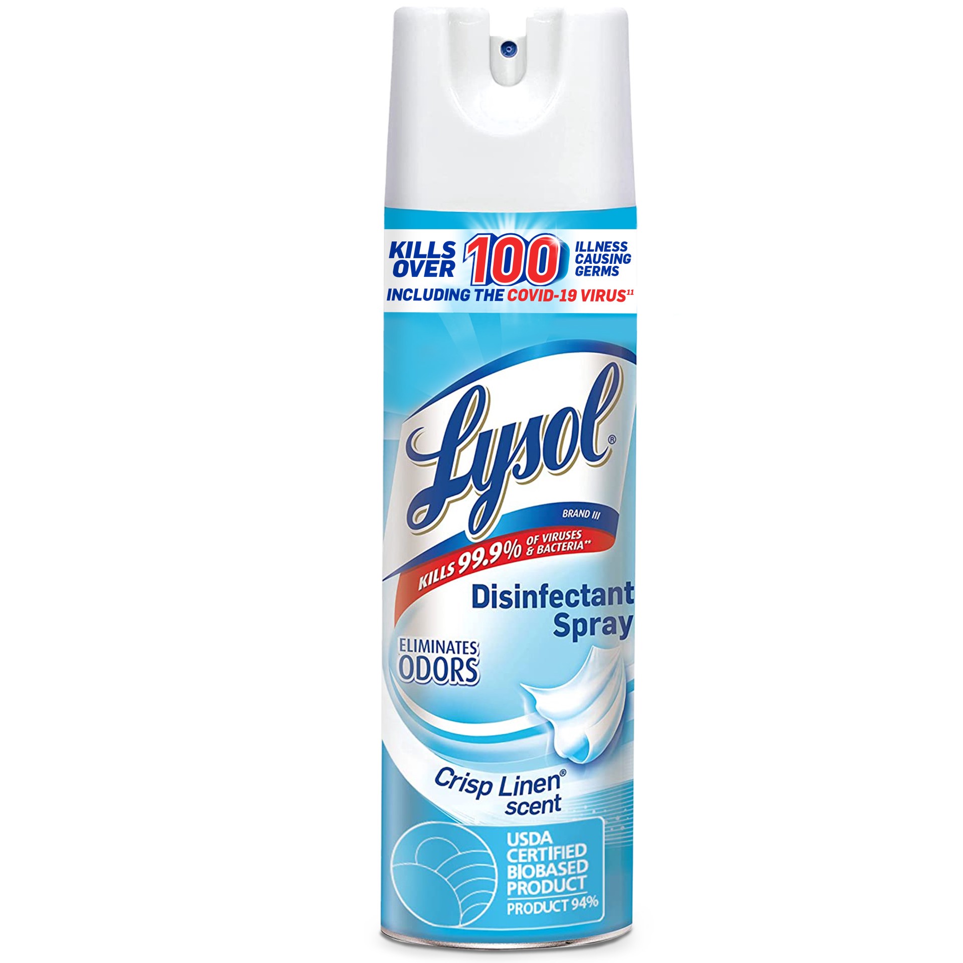 slide 1 of 9, Lysol Disinfectant Spray, Sanitizing and Antibacterial Spray, For Disinfecting and Deodorizing, Crisp Linen, 19 fl oz, 19 oz