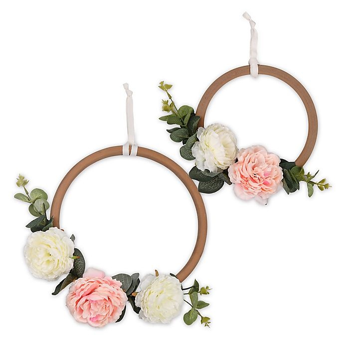 slide 1 of 4, The Peanutshell The Peanut Shell Farmhouse Floral Rings Wall Decor, 17.5 in x 10.25 in