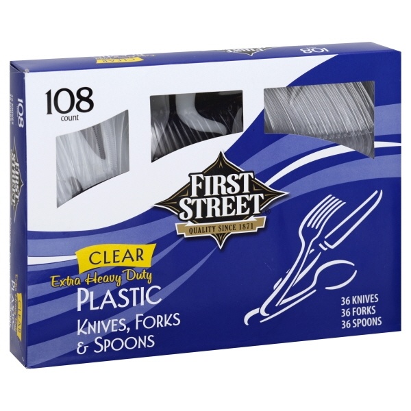 slide 1 of 1, First Street Extra Heavy Duty Clear Cutlery Combo, 108 ct