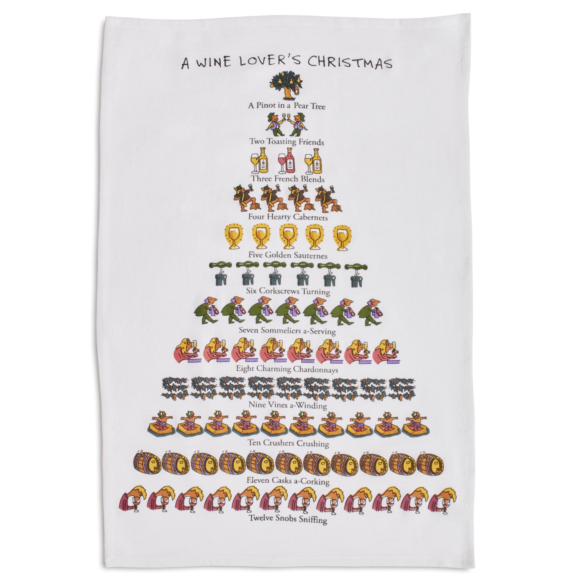 slide 1 of 1, Sur La Table The Wine Lovers 12 Days of Christmas Flour Sack Towel, 26 in x 18 in