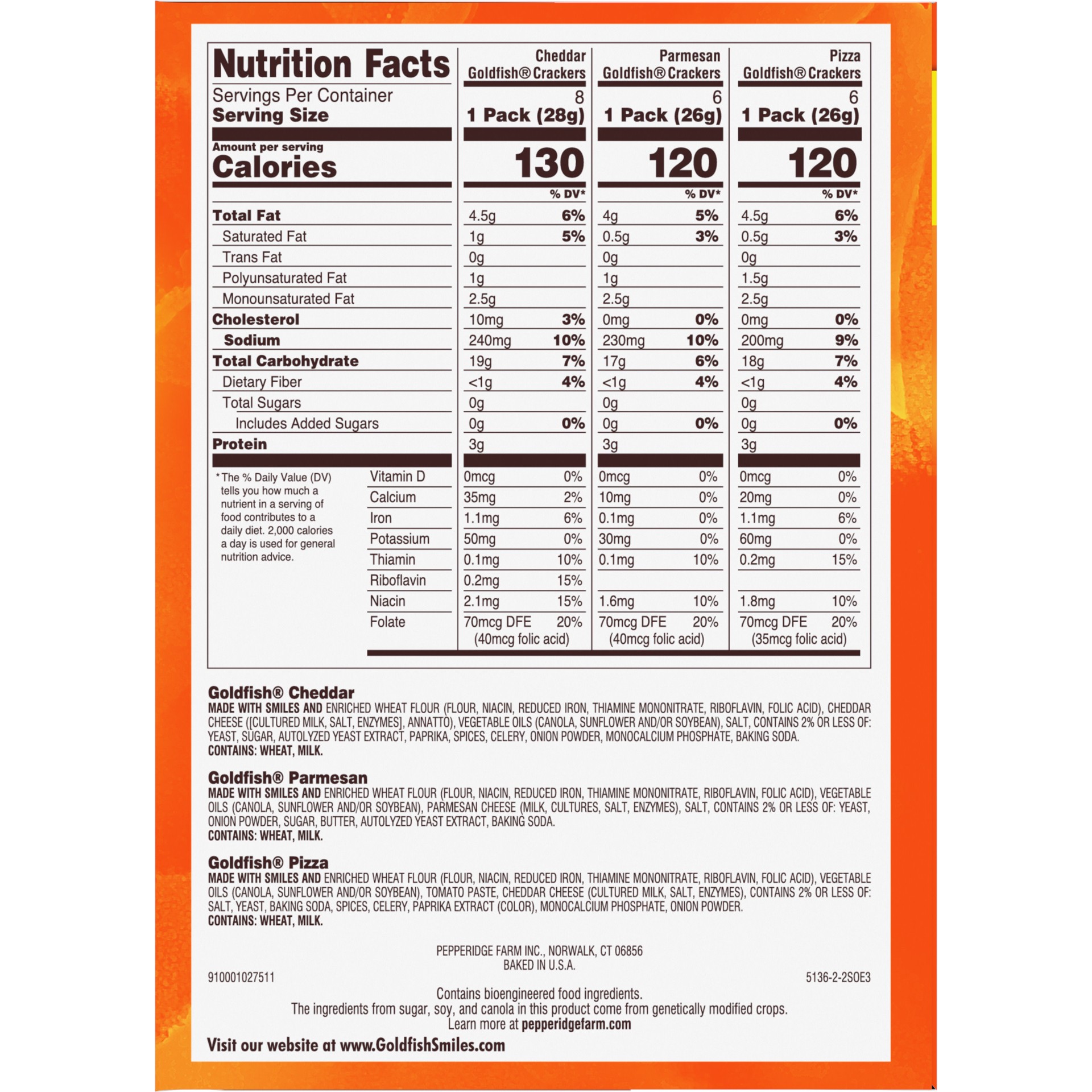 slide 9 of 9, Pepperidge Farm Goldfish Crackers Say Cheeeese Variety Pack with Cheddar, Pizza and Parmesan, Snack Packs, 20 Ct, 18.8 oz