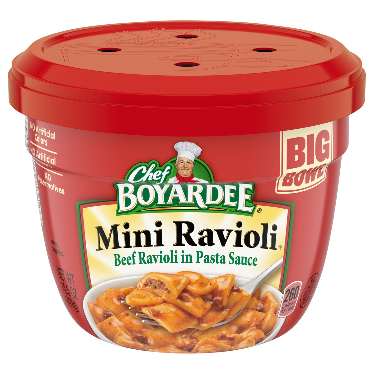 slide 1 of 5, Chef Boyardee Mini Ravioli, Beef Ravioli in Pasta Sauce, Microwavable Meal, 14.5 oz. Bowl, 14.5 oz