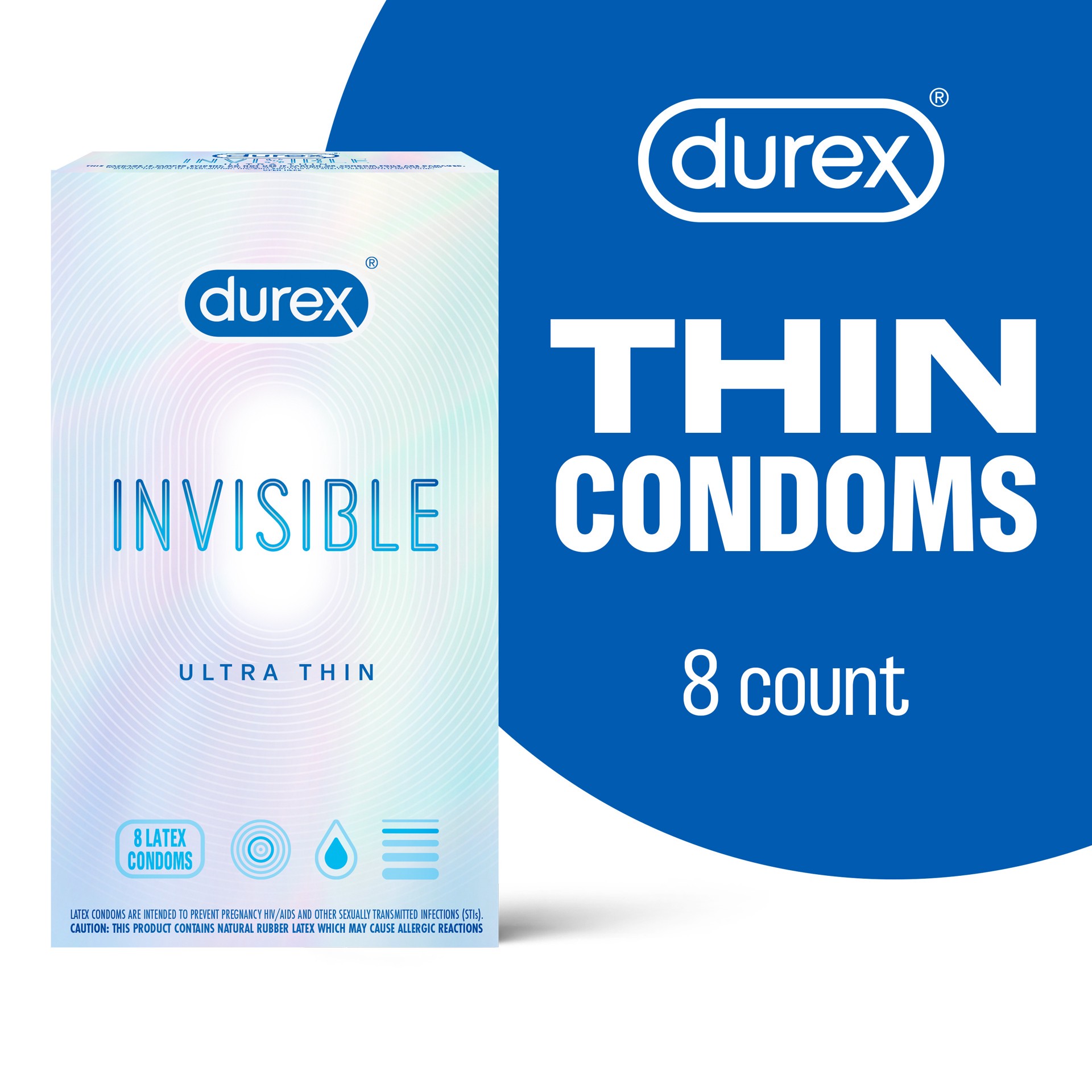 slide 1 of 5, Durex Condom Invisible Ultra Thin Natural Latex Condoms, 8 Count - Ultra Senstive, Lubricated, Transparent, 8 oz