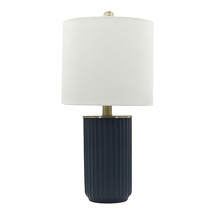 slide 1 of 4, Designs Direct Navy Resin and Brass 60-Watt Lamp with Linen Shade, 19.5 in