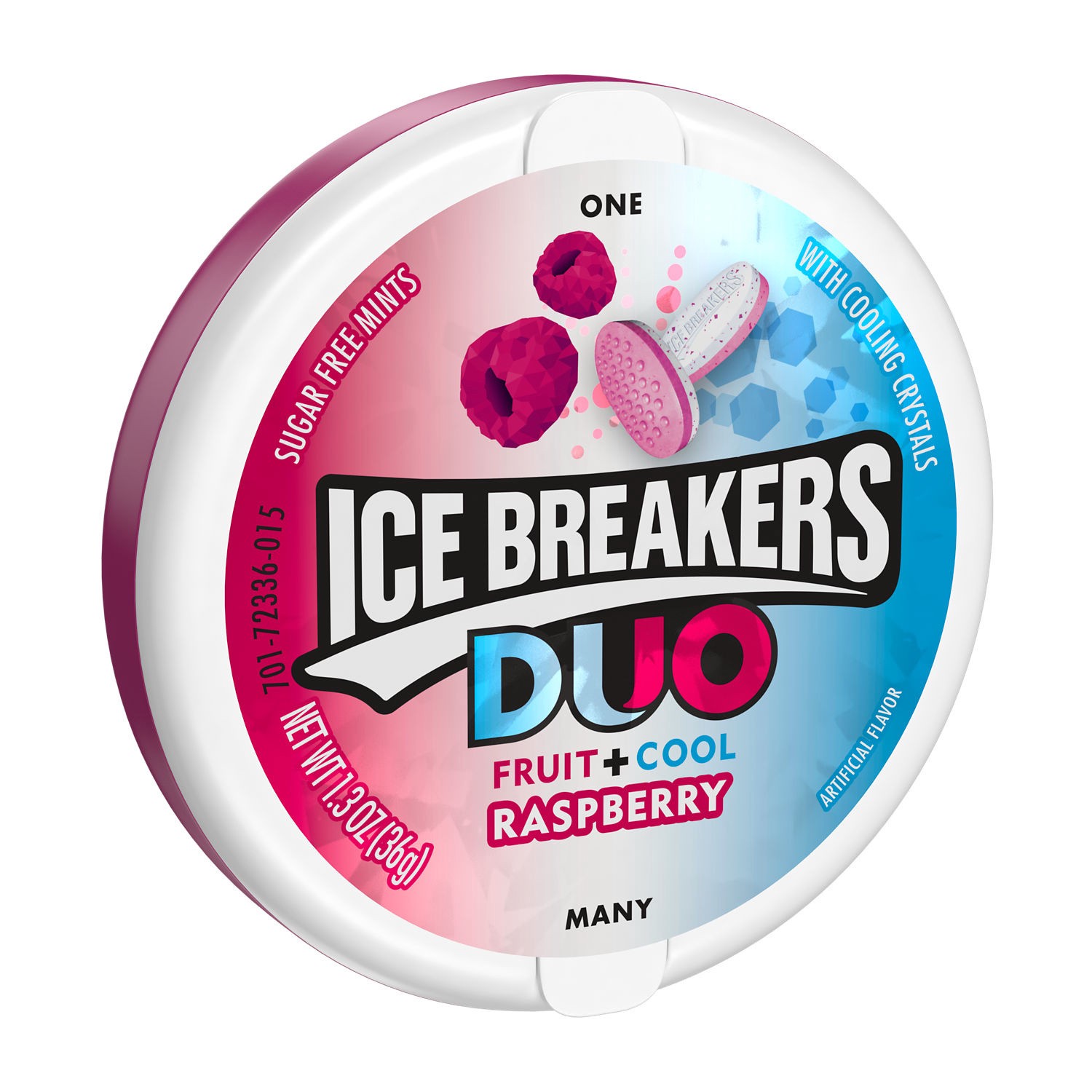 slide 1 of 1, Ice Breakers Duo Fruit Plus Cool Raspberry Sugar Free Mints Tin, 1.3 oz, 1.3 oz