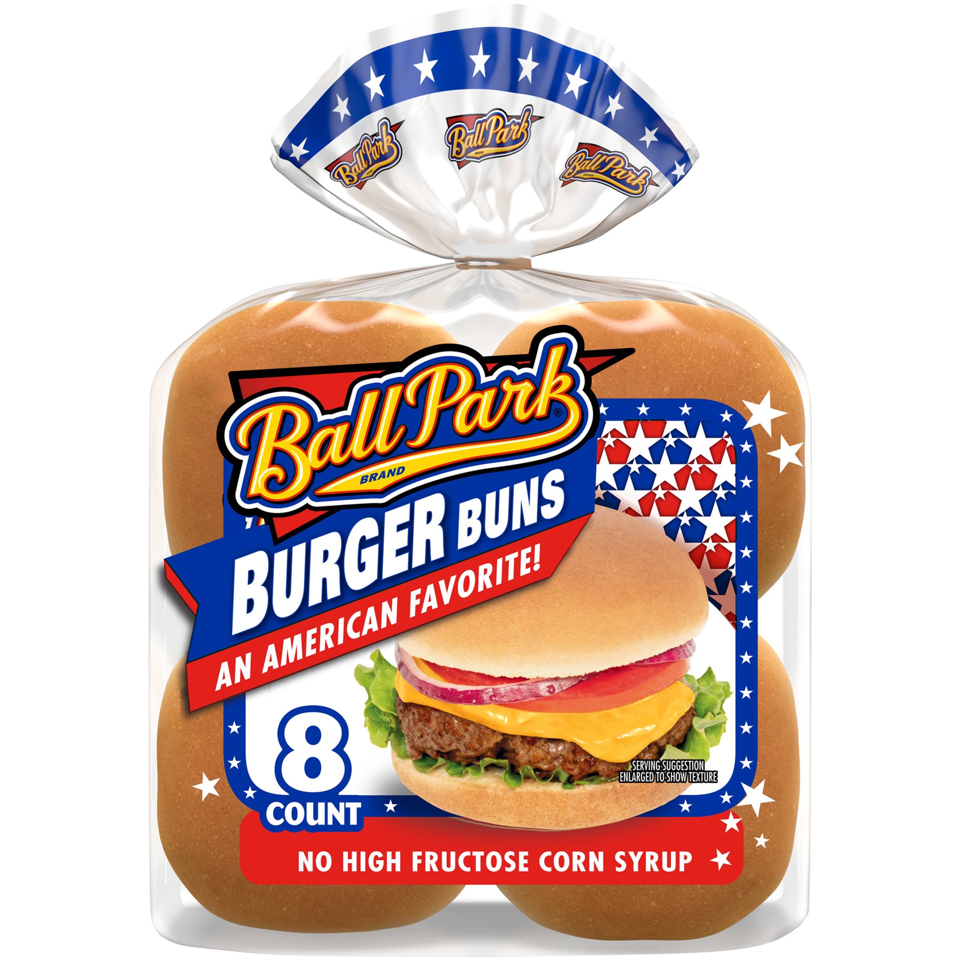 slide 1 of 5, Ball Park White Burger Buns, 8 count, Hamburger Buns, 15 oz Bag, 8 ct