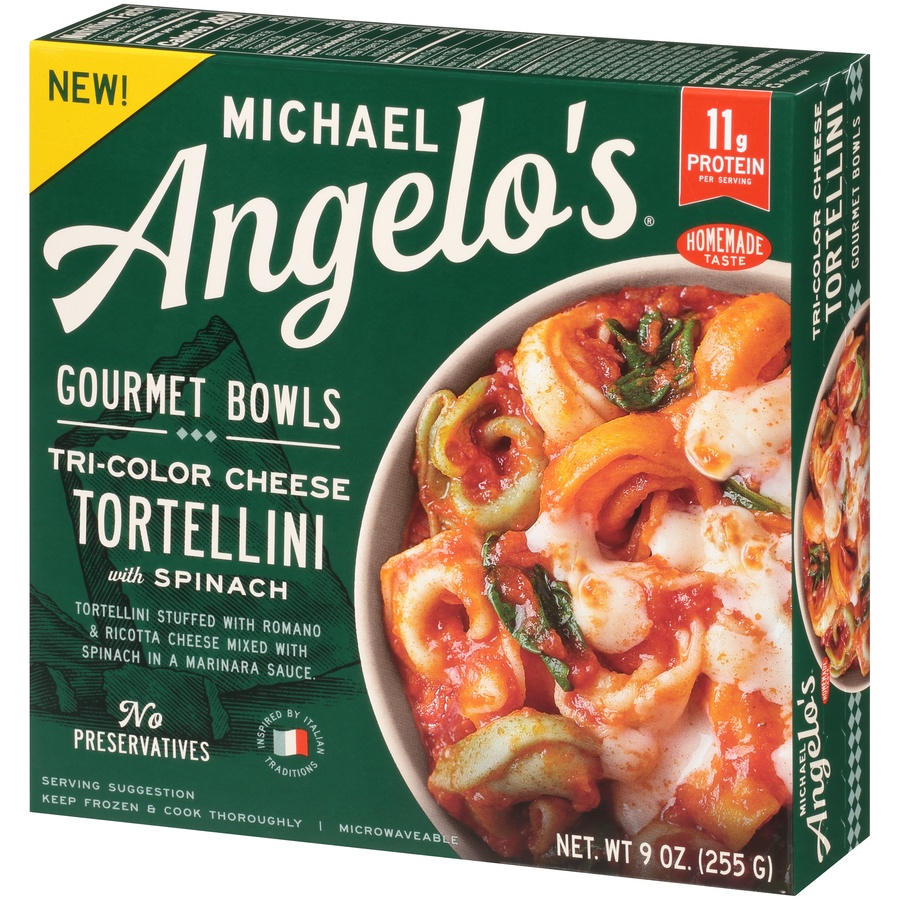 slide 3 of 8, Michael Angelo's Gourmet Bowls Tri Color Cheese Tortellini with Spinach, 9 oz