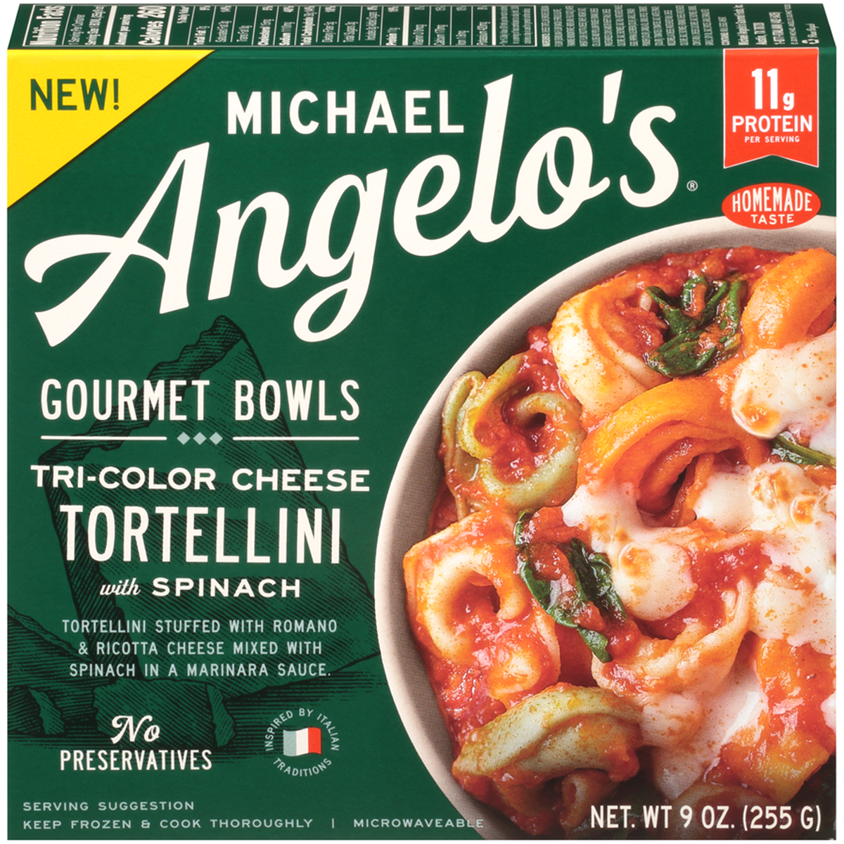 slide 1 of 8, Michael Angelo's Gourmet Bowls Tri Color Cheese Tortellini with Spinach, 9 oz
