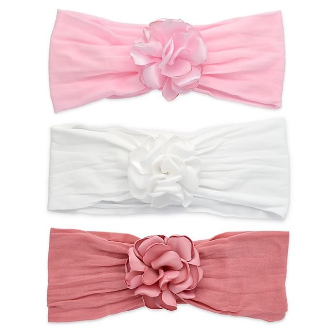 slide 1 of 1, Khristie Silky Flower Headbands - Pink/White, 3 ct