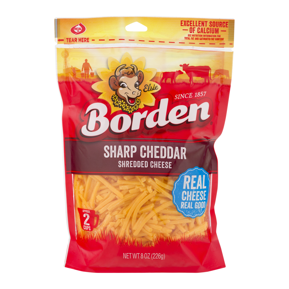 slide 1 of 1, Borden Shred Sharp Cheddar, 8 oz