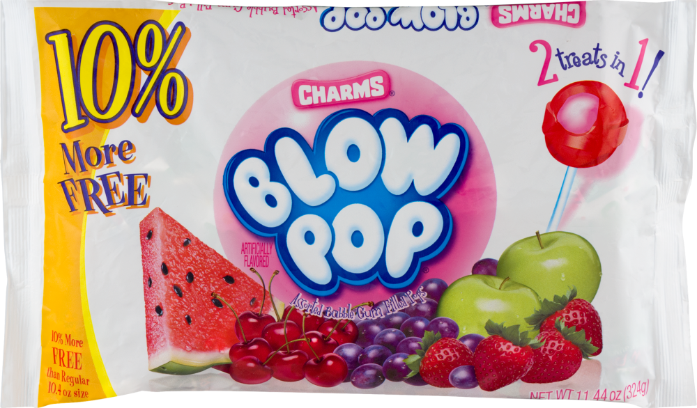 slide 1 of 1, Charms Blow Pop Assorted Bubble Gum Filled Pops, 11.4 oz