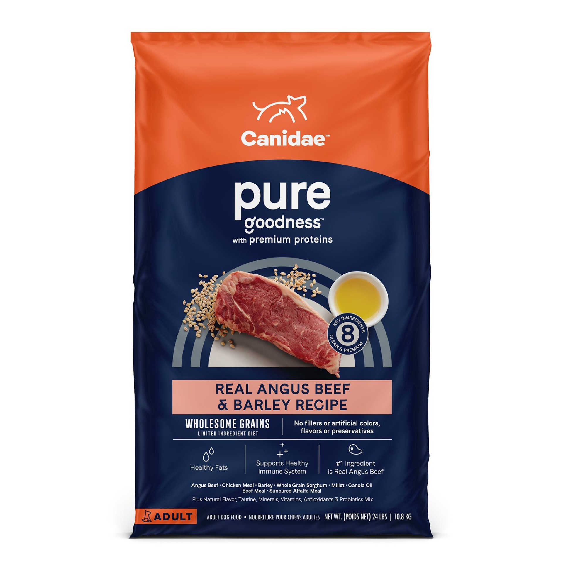 slide 1 of 1, CANIDAE PURE Real Beef & Barley Recipe Dry Dog Food, 24 lb