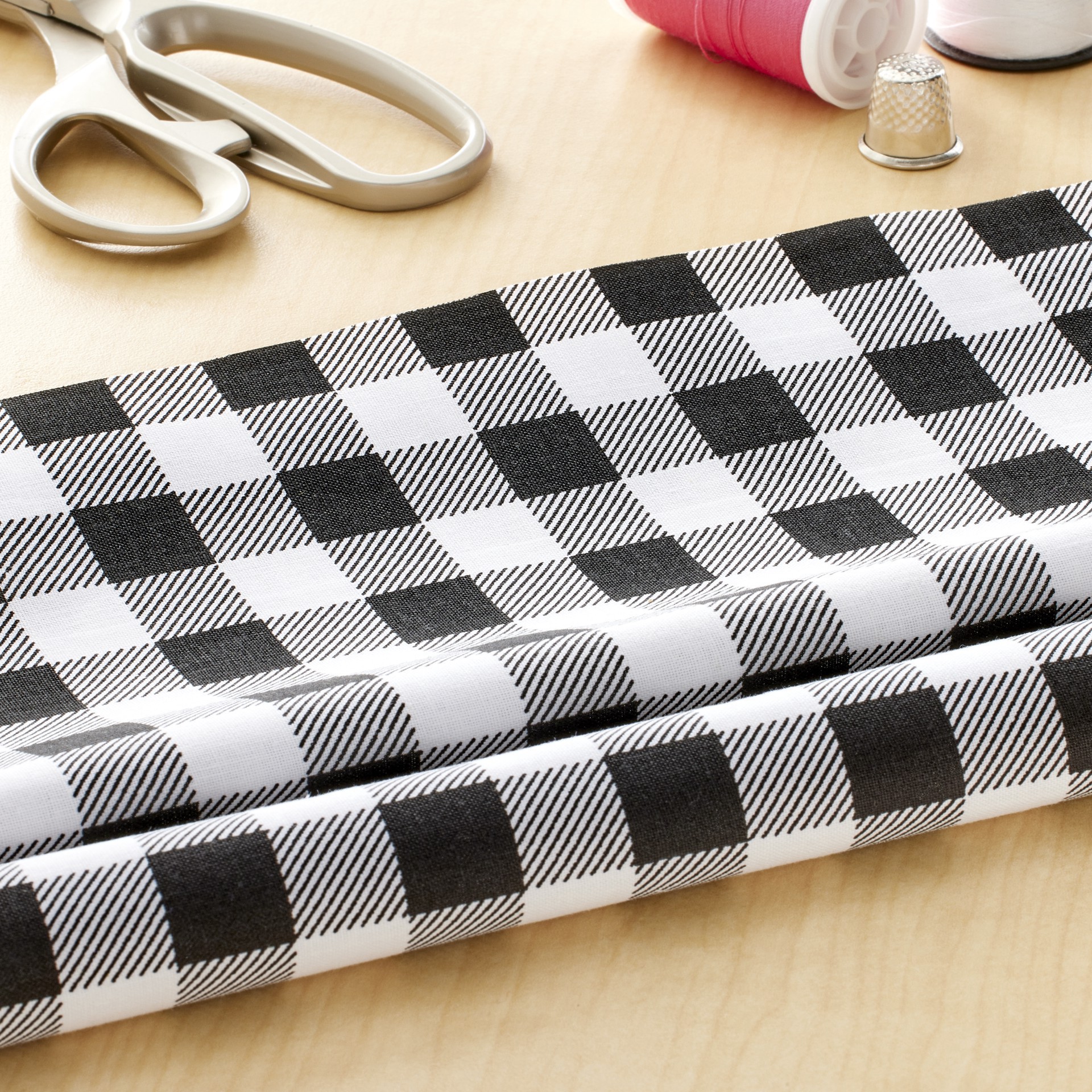 slide 3 of 3, Black Check Cotton Fabric By Loops & Threads, 18 in x 21 in