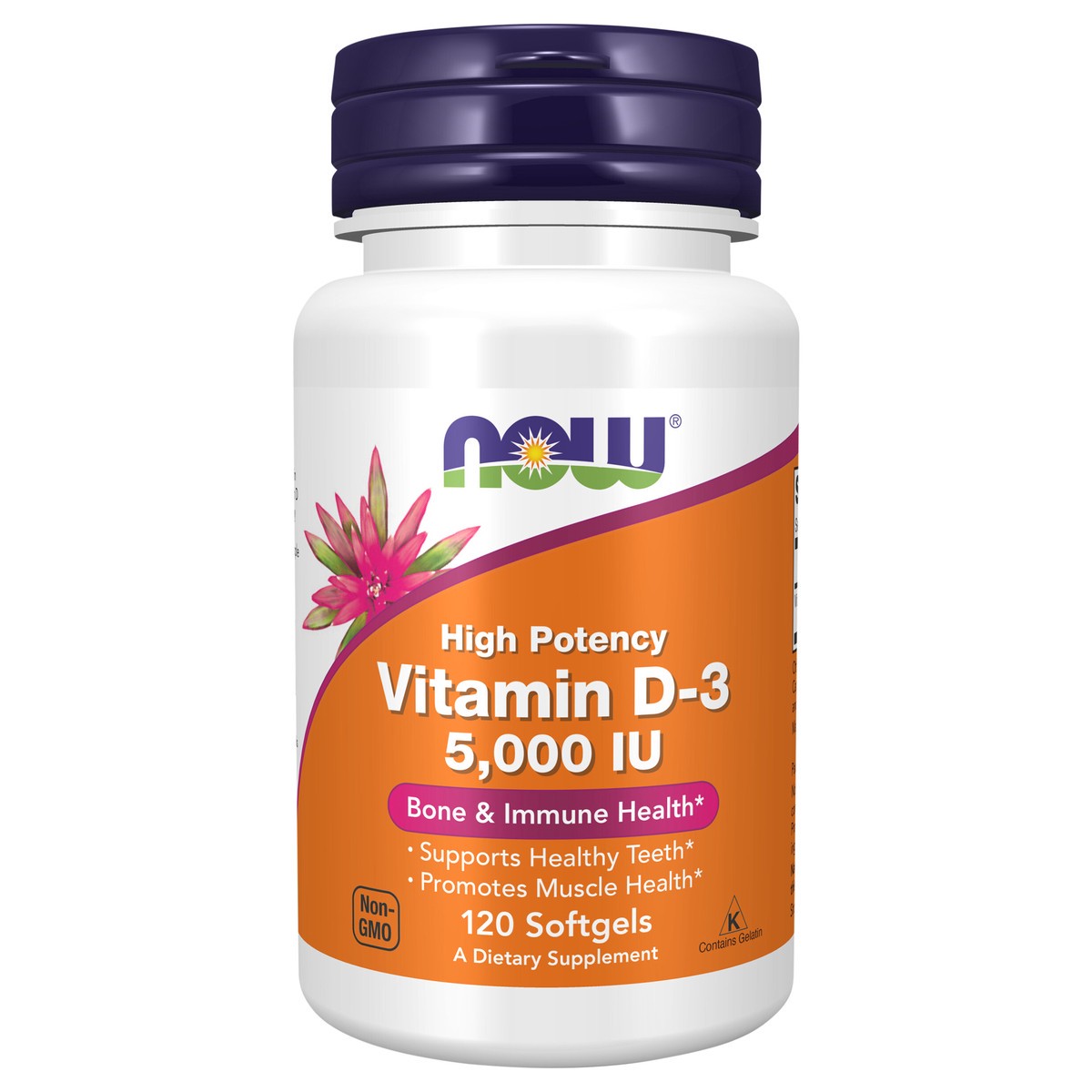 slide 1 of 2, NOW Supplements, Vitamin D-3 5,000 IU, High Potency, Structural Support*, 120 Softgels, 120 ct