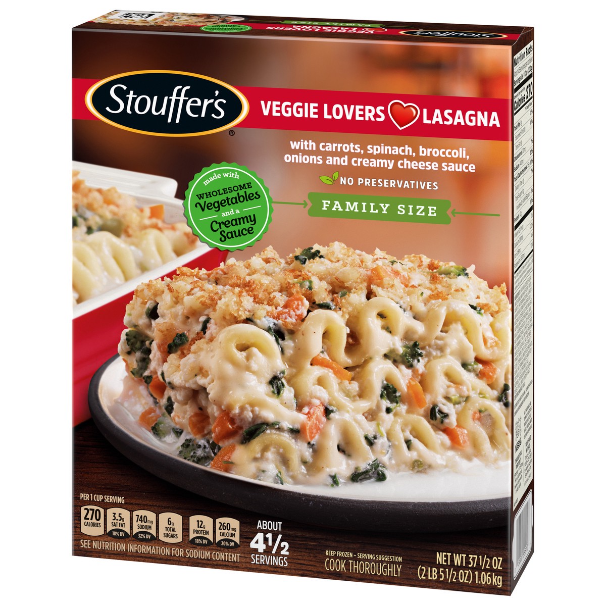 slide 2 of 14, Stouffer's Family Size Veggie Lovers Lasagna 37.5 oz, 37.5 oz
