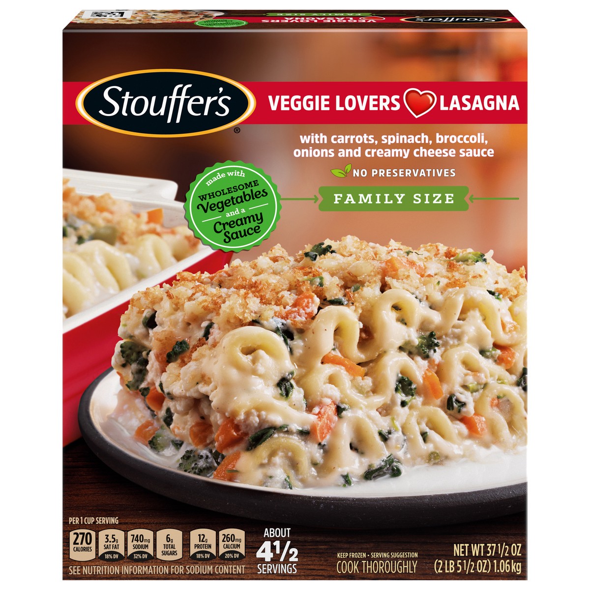 slide 1 of 14, Stouffer's Family Size Veggie Lovers Lasagna 37.5 oz, 37.5 oz