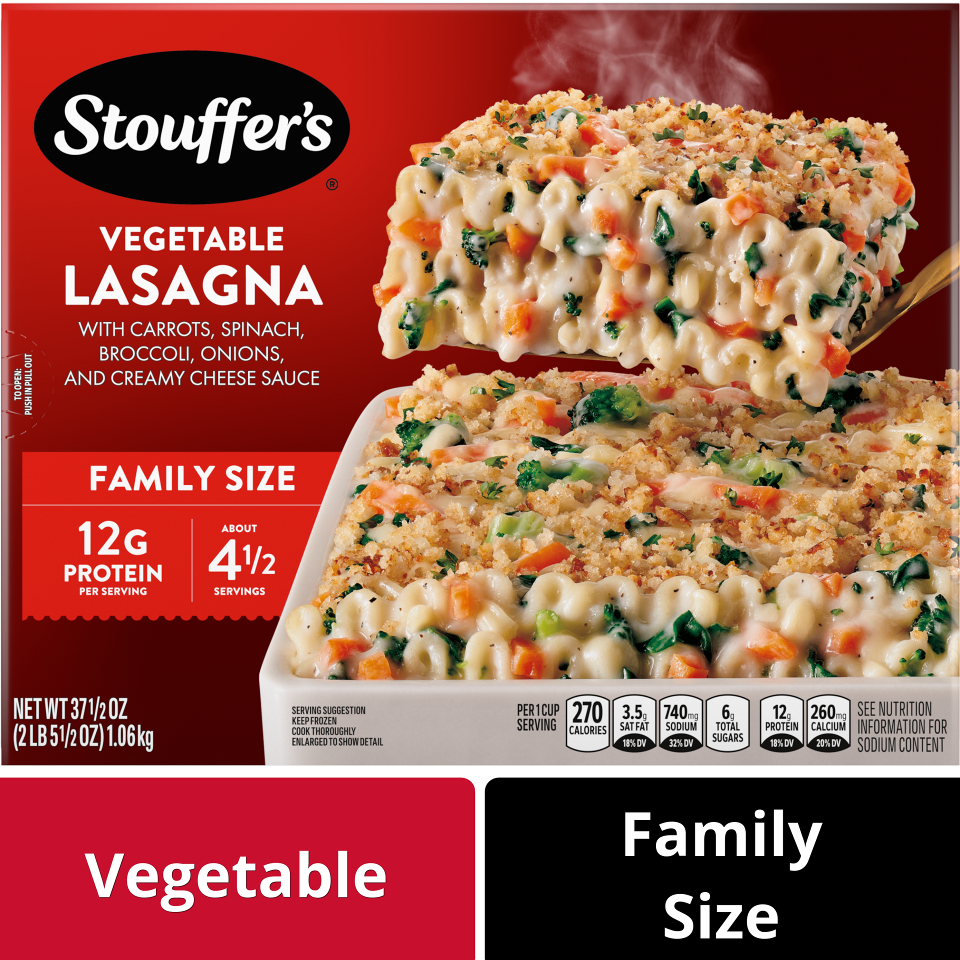 slide 1 of 14, Stouffer's Family Size Veggie Lovers Lasagna Frozen Meal, 37.5 oz