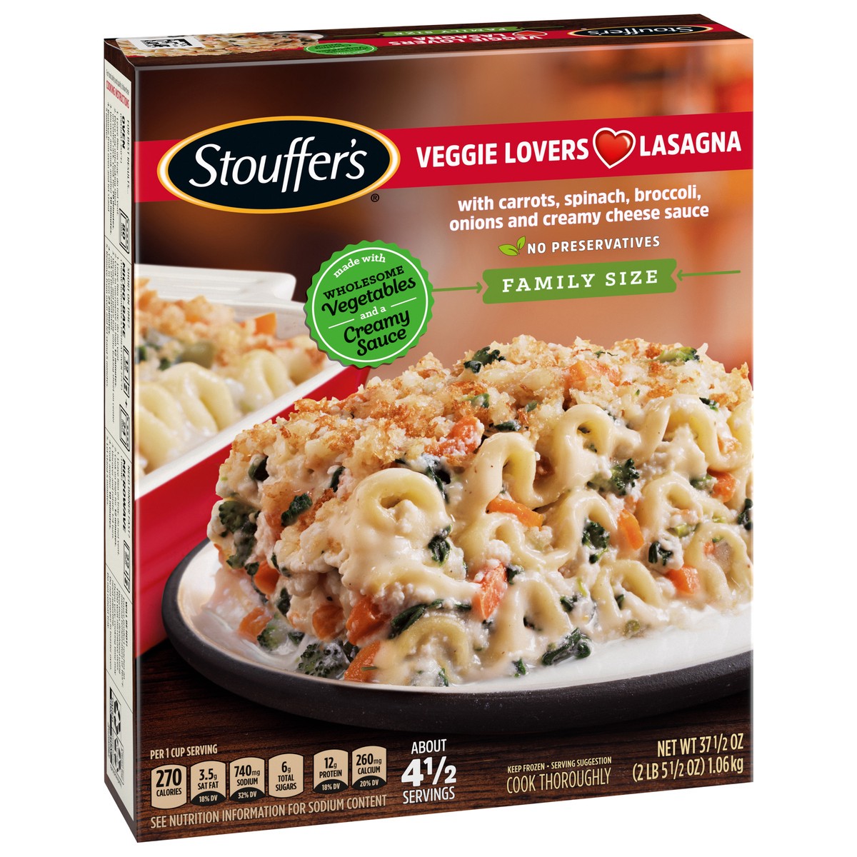 slide 4 of 14, Stouffer's Family Size Veggie Lovers Lasagna 37.5 oz, 37.5 oz