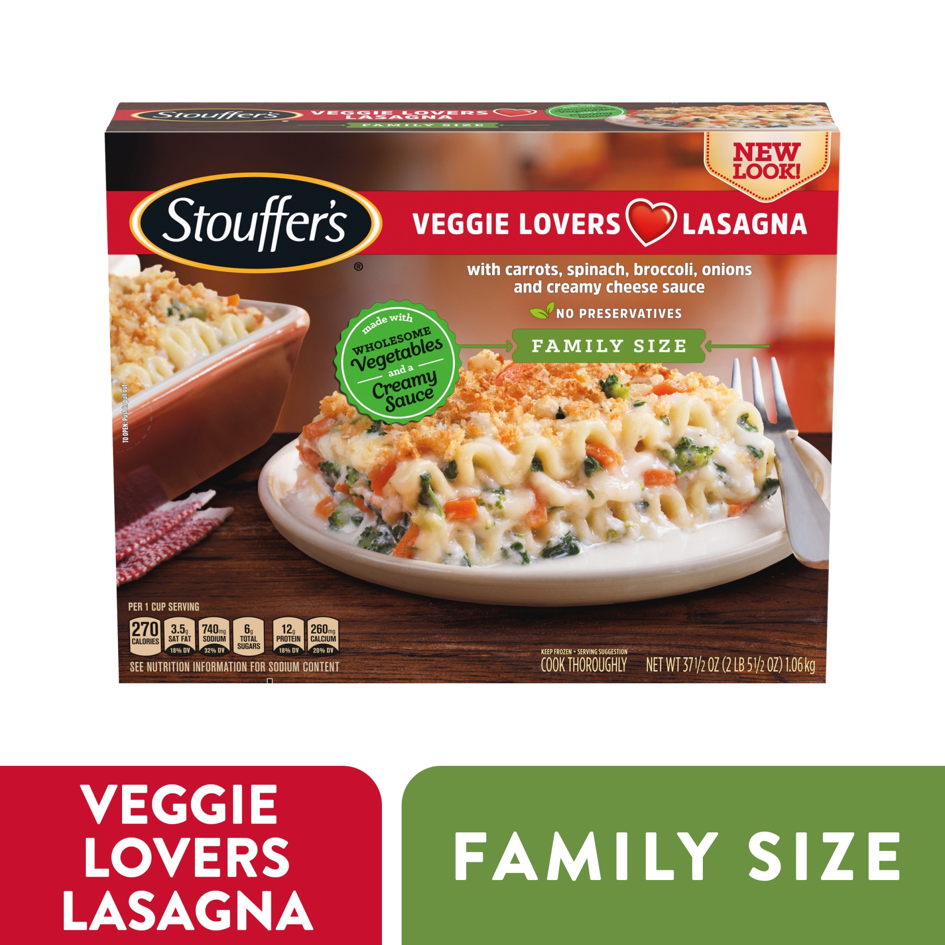 slide 1 of 3, Stouffer's Family Size Vegetable Lasagna, 37.5 oz