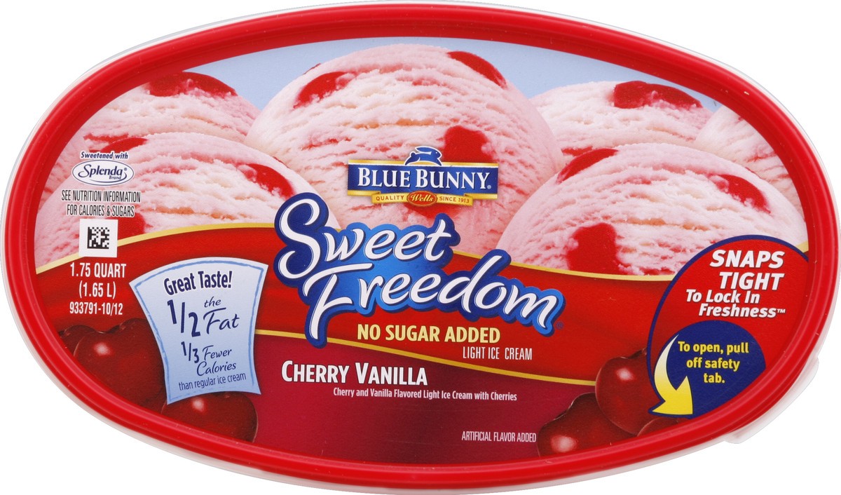 slide 2 of 4, Blue Bunny Sweet Freedom No Sugar Added Cherry Vanilla Light Ice Cream, 1.75 qt