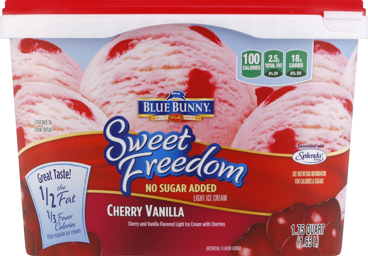 slide 4 of 4, Blue Bunny Sweet Freedom No Sugar Added Cherry Vanilla Light Ice Cream, 1.75 qt