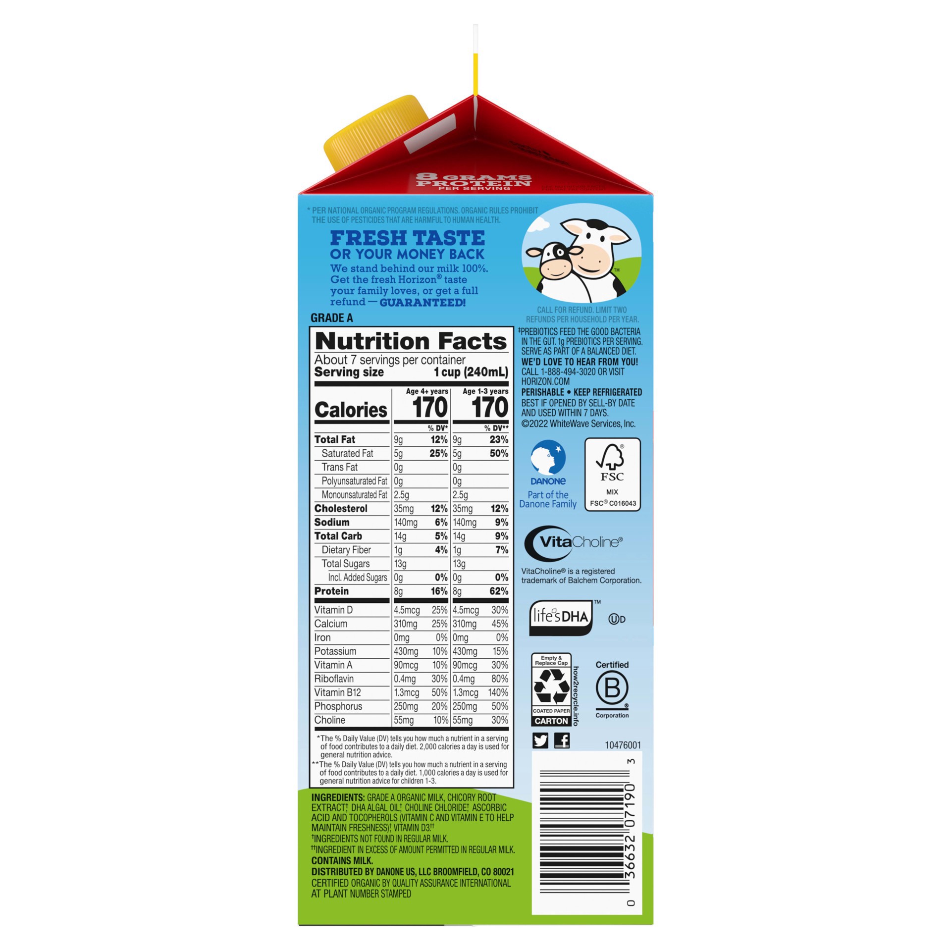 slide 3 of 5, Horizon Organic Growing Years Whole Milk with DHA Omega-3, 59 fl oz Carton, 64 fl oz