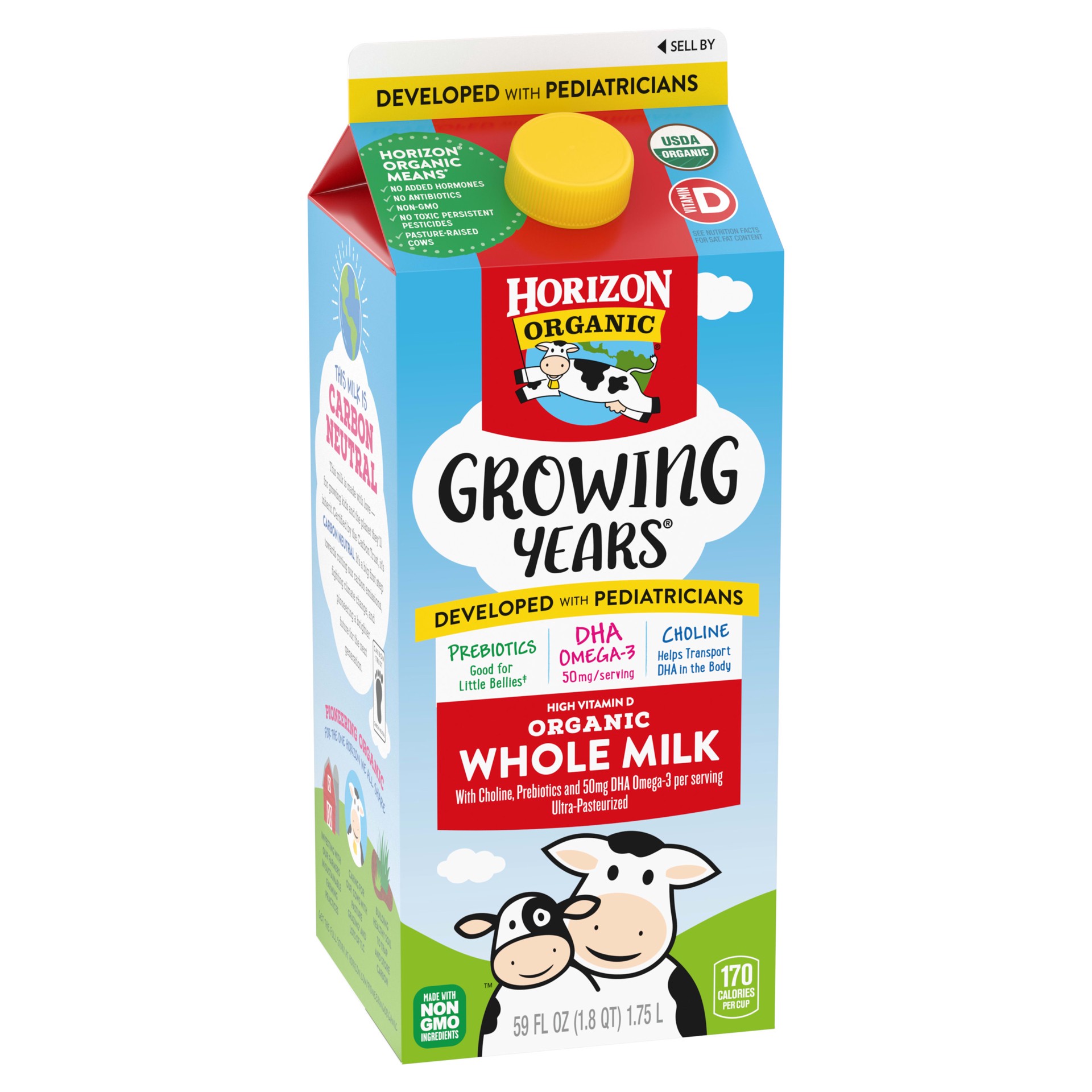 slide 2 of 5, Horizon Organic Growing Years Whole Milk with DHA Omega-3, 59 oz., 64 fl oz